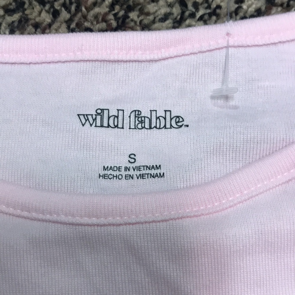 Wild Fable Graphic Pink 'Non Merci' Baby Tee Tight Fit Cropped Sz Small | NWT - Picture 3 of 4